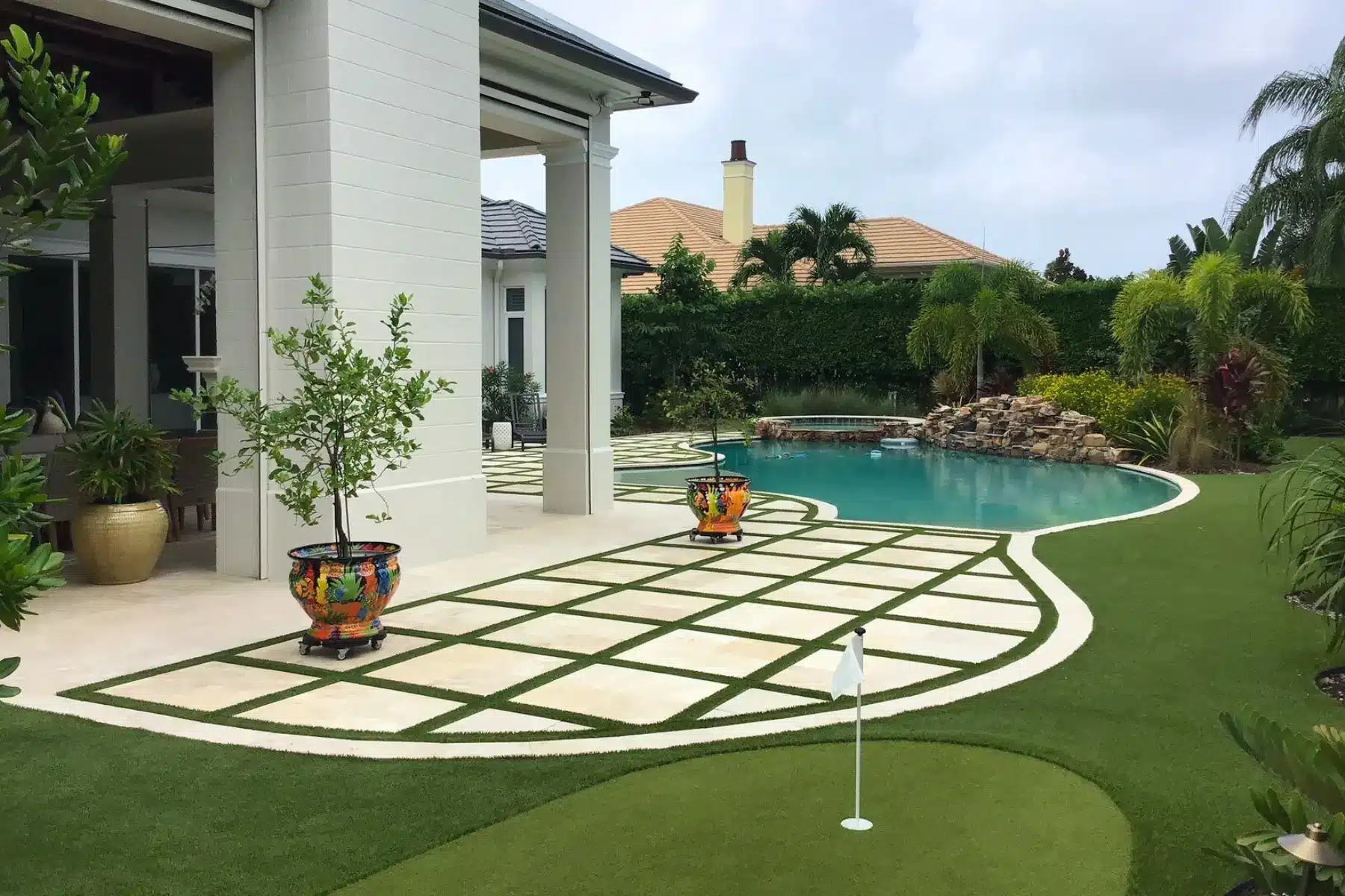 Artificial Turf Lawn Installation Backyard Green Florida PUP Pavers Turf