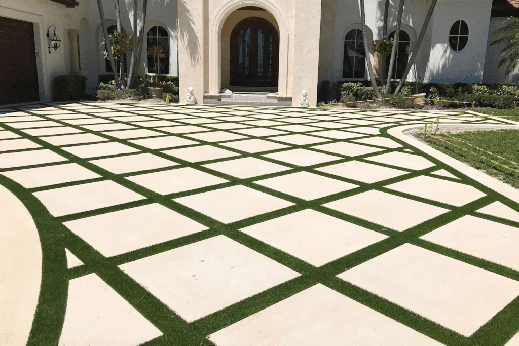 Artificial Turf Lawn Installation Driveway Florida PUP Pavers Turf