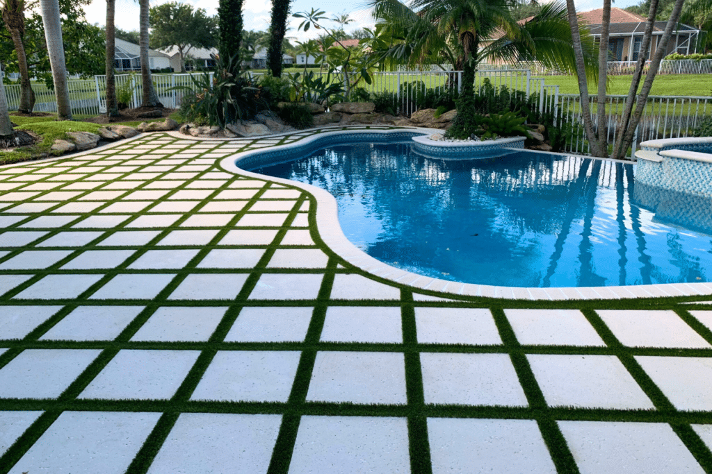 Artificial Turf Lawn Installation Paver Turf Pool Florida PUP Pavers Turf