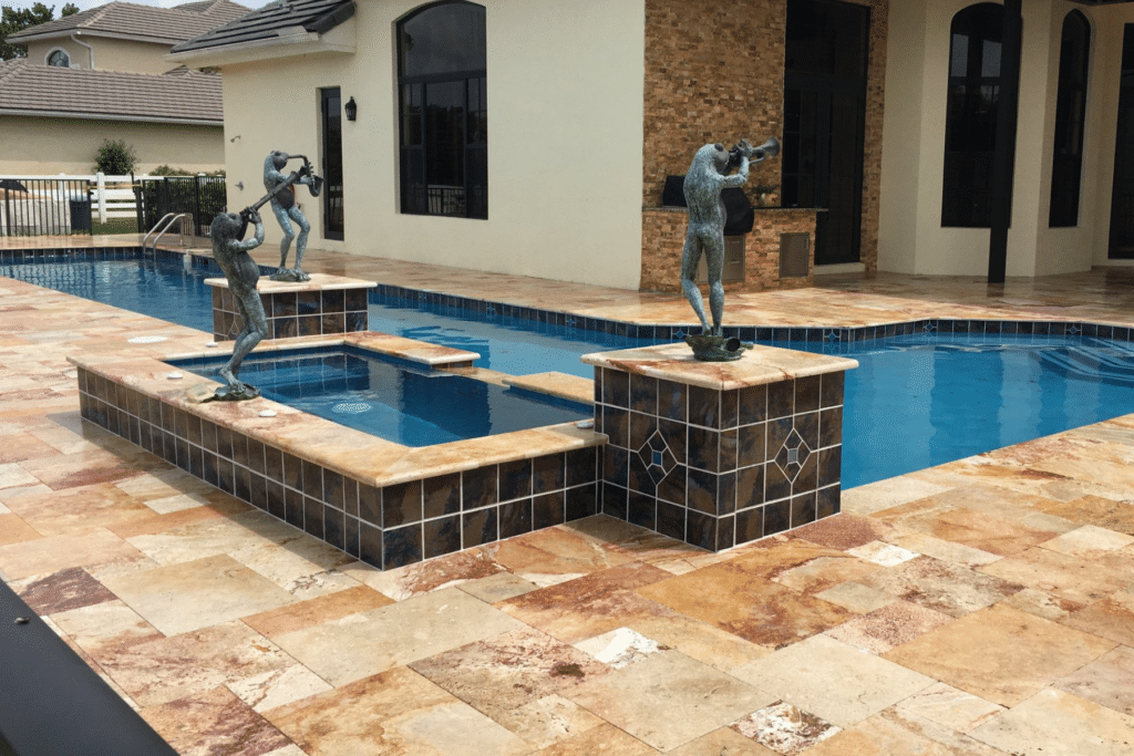 Pool Coping Pavers Travertine Installation PUP Pavers and Turf Florida