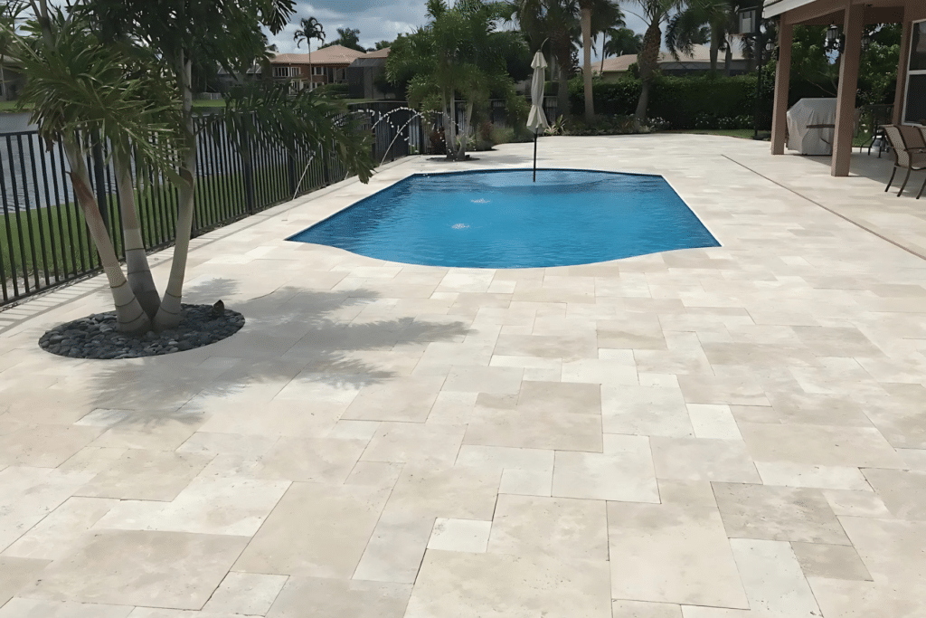 Pool Deck Surfaces Stone Paver PUP Pavers and Turf Florida